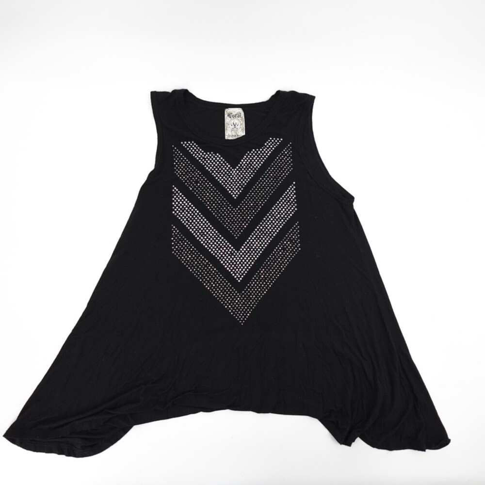 Local Shirt Womens Extra Large Black Sleeveless Flare Knit Rhinestones Beads